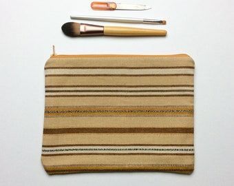 Handwoven Guatemalan Fabric Cosmetic Case - Unique Textile Pouch - Triangle Zipper Makeup Bag - Back to school supply - Sandy Yellow