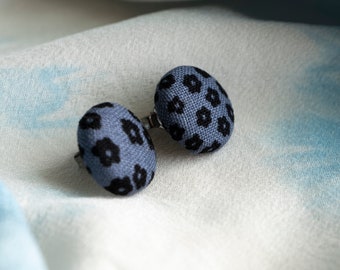 Little Button Earrings Blue Black Floral
