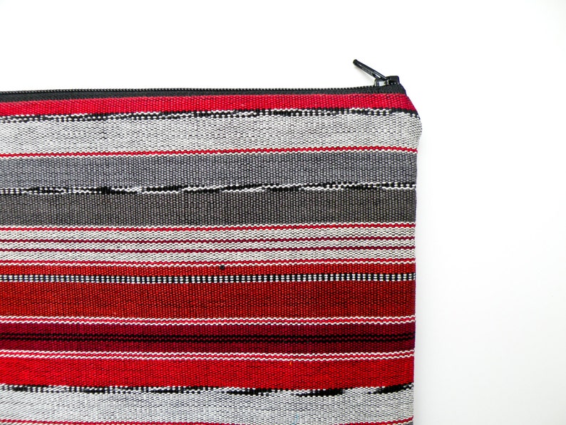 Guatemalan Fabric Makeup Bag Red Gray Brown Black