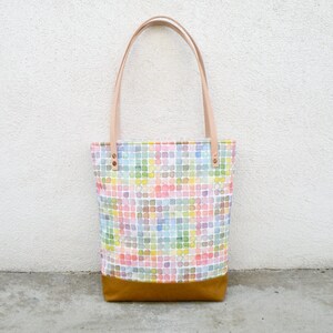 Rainbow Watercolor Tote Bag Cute Handmade Canvas Purse with Leather Straps and Interior Pocket image 2