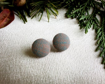 Grey Circle Fabric Covered Button Stud Earring