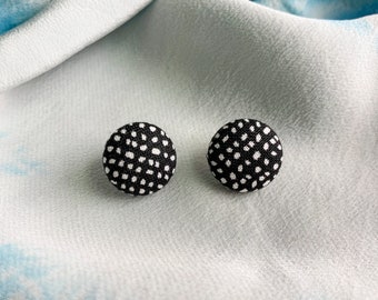Little Button Earrings Black and White Polka Dot