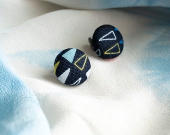 Little Button Earrings Blue Multicolor Triangles