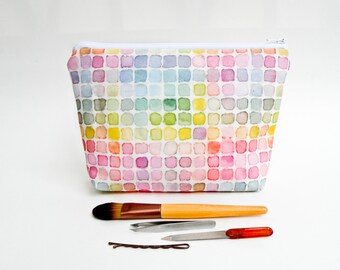 Rainbow Pastel Watercolor Makeup Bag | Handmade Unique Design | Vintage Color Guide Fabric