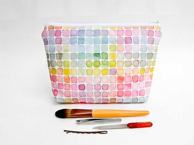 Rainbow Watercolor Makeup Bag - Large Pencil Case - Zipper Pouch - Vintage Color Guide Fabric - Back to School Supply 