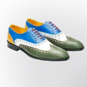 Handmade Men&#39;s Leather Premium Quality Formal Multi-colored Spectator Shoes