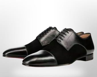 Zapatos de vestir de cuero negro hechos a mano: piel de ante para hombre