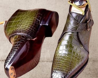 Handmade Leather Monk Strap Boots: Goodyear Welt Construction