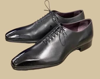 Handmade Black Leather Oxford Shoes: Men's Tuxedo Dress Shoes