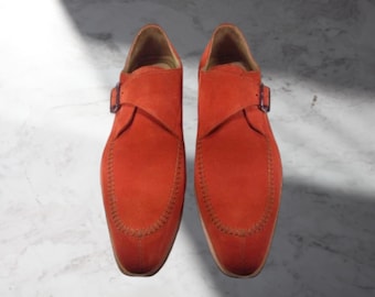 Men's Handmade Single Monk Strap Suede Leather Casual Wedding Shoes
