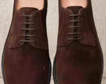 Men's Handmade Genuine Brown Suede Leather Lace Up Oxford Formal Dress Shoes