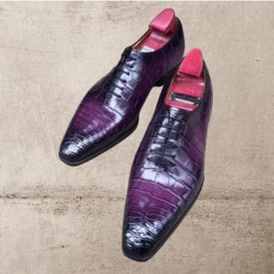 Bespoke Purple  Leather whole cut Oxford Dress Handmade wedding Shoes
