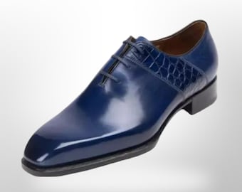 Handmade Blue Calf Leather Oxford Shoes: Men's Dress Shoes