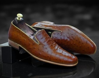 Lorenzo Banfi Brown Ostrich Slip on Loafers Women's Size 8 B - Etsy