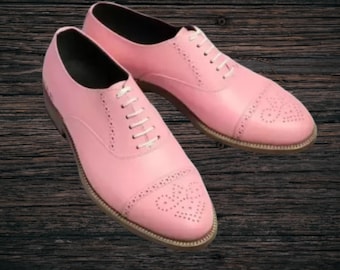 pink and white mens dress shoes Men's Pink Half White crocodile print Leather Oxford Whole-cut Handmade Shoes
