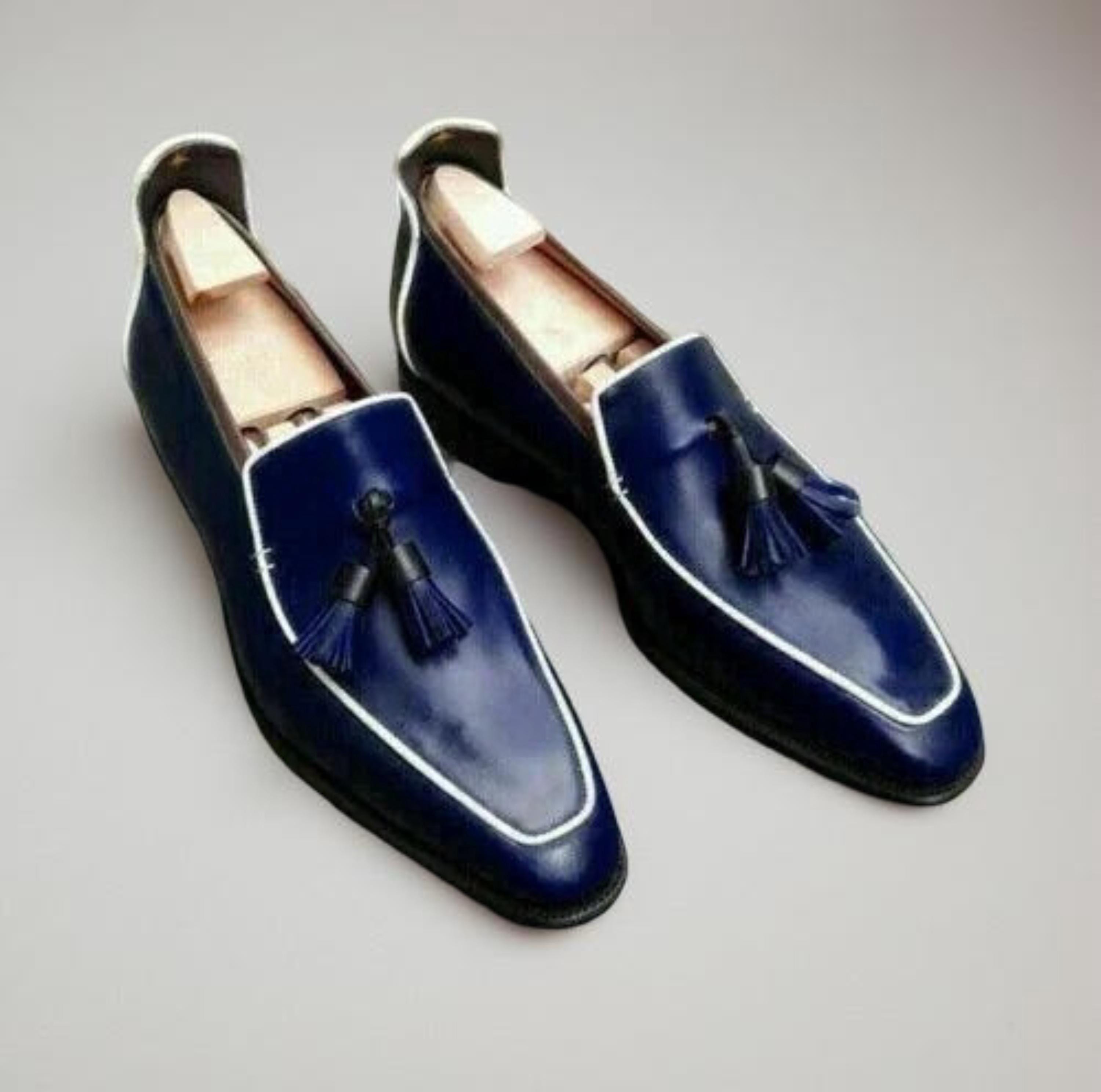 Men Blue Leather Dress Shoes - Etsy