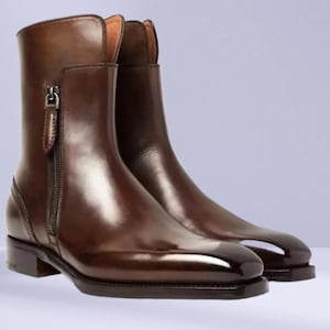 Handmade Mens brown zipper boots, Men ankle boots, Men dress boots, gift for him
