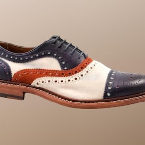 Handmade Men&#39;s Leather Fashion Oxfords Multicolor Three Tone Brogues Shoes