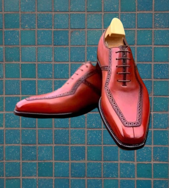 Mens Leisure Genuine Leather Breathable Color matching lace up Formal wear shoes