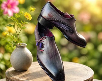 Bespoke Men's Handmade brown, Black Leather Oxford Lace Up Formal Wear Shoes