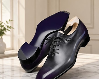 Handmade purple Leather luxury wholecut oxford shoes For Men