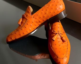 New Handmade Slip On Dress Shoes Tassel Leather Orange For Men's