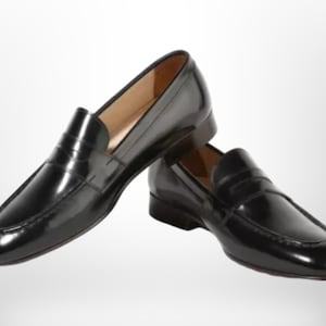 New Handmade Men's Black Leather Apron Toe Penny Loafers Slip On Loafers