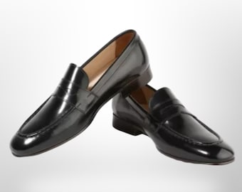 Firenze Atelier メンズ ブラック ラムスキン スエード エプロントゥ 