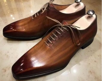 Handmade Men's Brown Leather Oxford Whole Cut Chiselled Toe Dress Formal Shoes