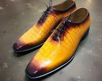 Nowe, ręcznie robione, męskie buty typu oksford, wzorzyste, formalne buty męskie