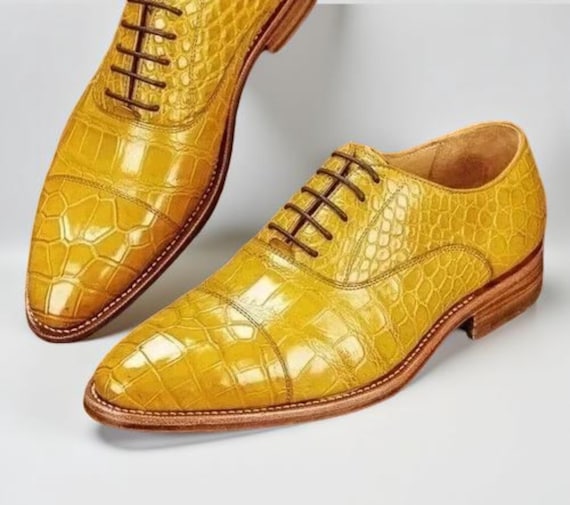 yellow dress shoes men Bespoke New Men's Genuine Print Leather Lace up Complete with leather insoles to provide that extra durability and comfort Men's Vintage Brown Derby Shoes