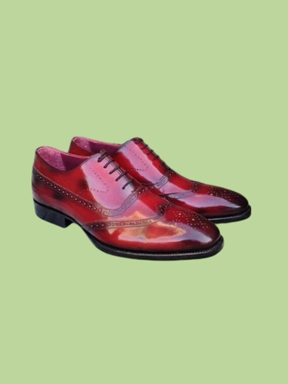 Bespoke Burgundy Shinny Leather Lace up Oxford Dress Party Wear Luxury Men Shoes