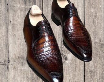 Handgestikte leren mocassinschoen - bruin en zwart gearceerd
