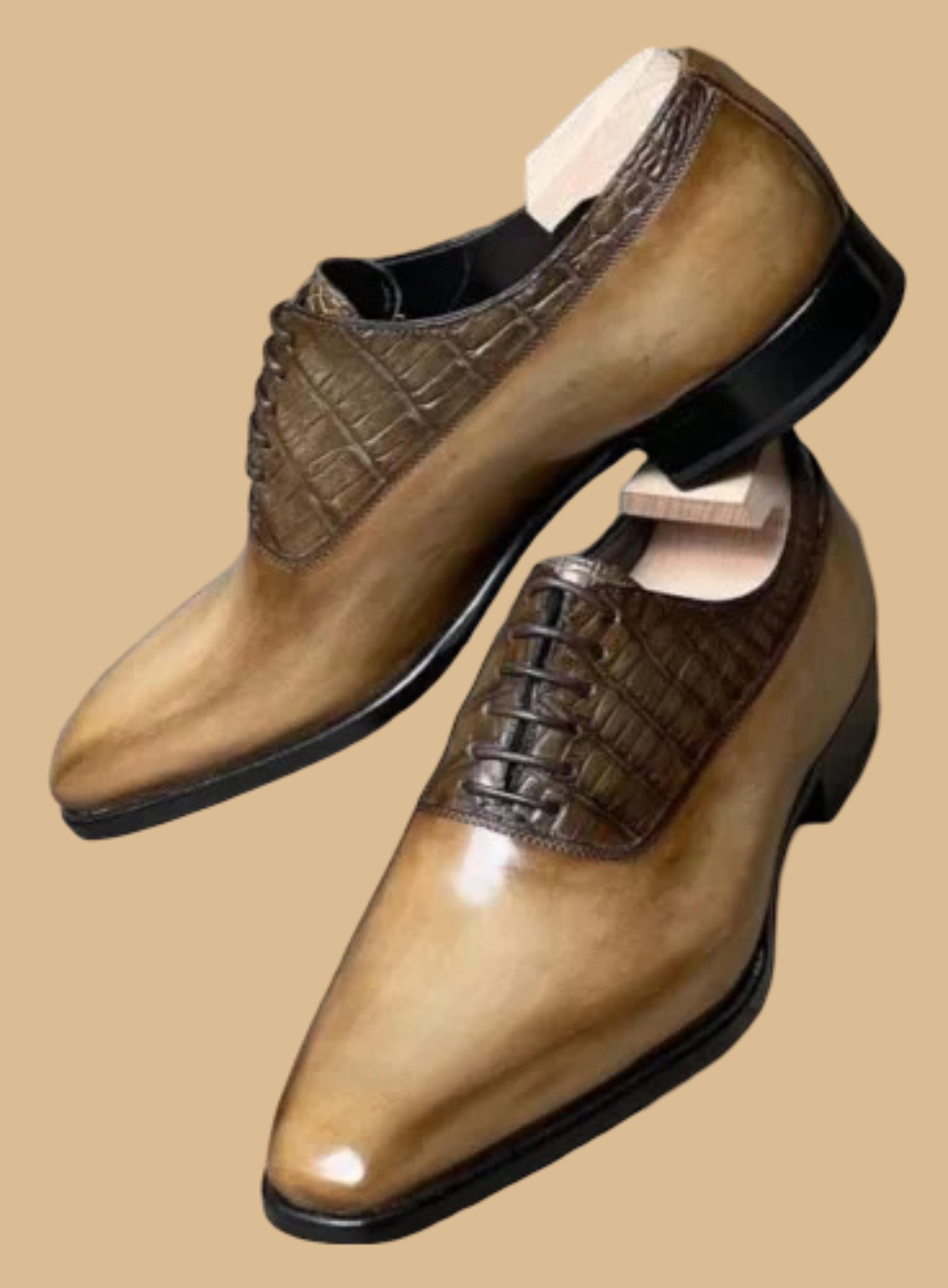 Handcrafted New Men's Two Tone Brown Leather, Men's Oxford Lace Up Dress Shoe