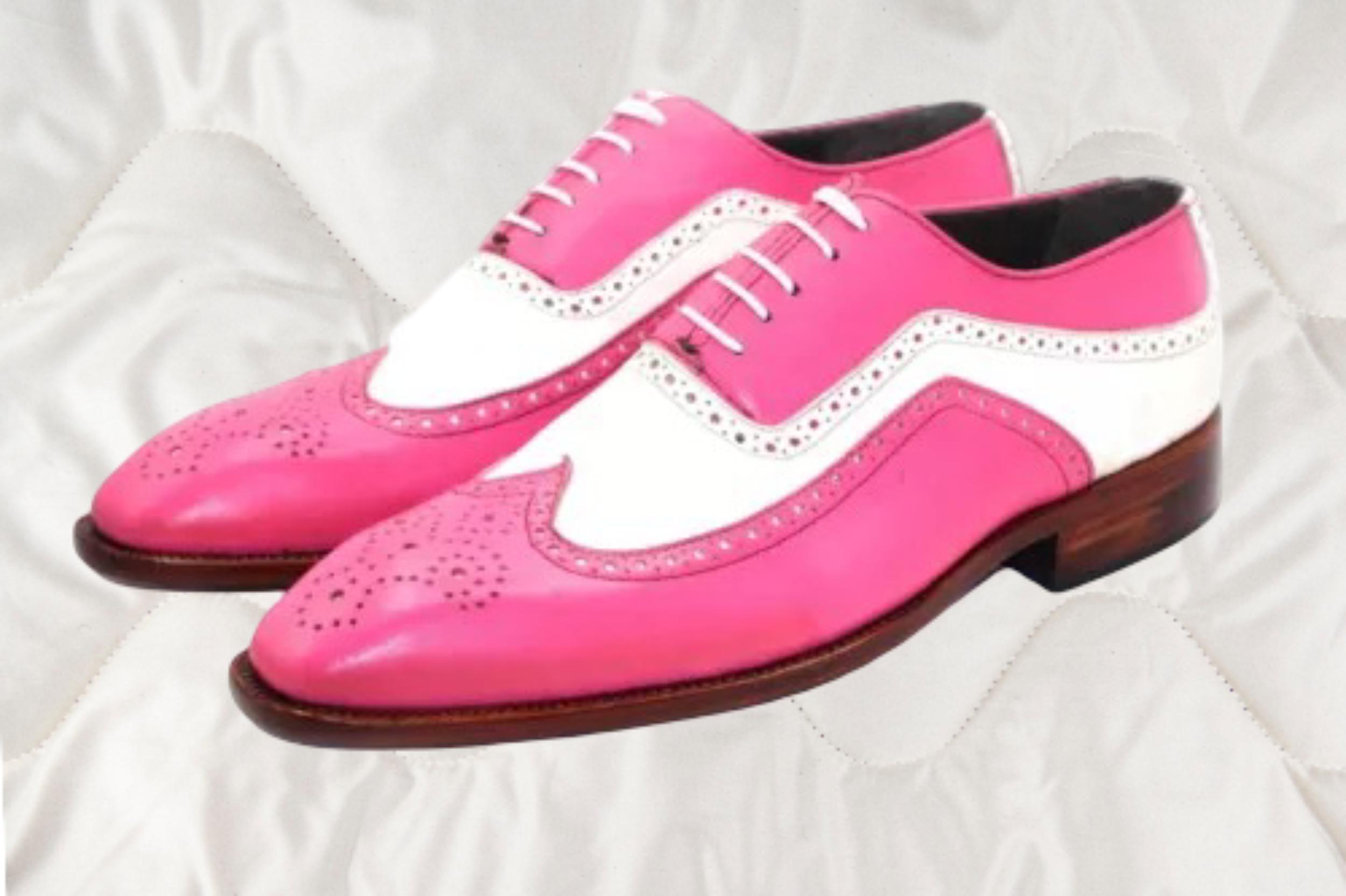 Pure Handmade All Pink Leather Oxford Lace up Brogue Wingtip Dress Shoes
