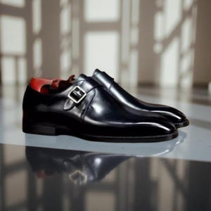 Handgefertigte Männer Schwarz Leder Single Monk Strap Schuhe, Büro Schnalle Schuhe