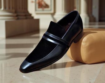 Mocassins de camurça feitos à mão: sapatos pretos sem cadarço