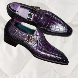 Handmade purple monk strap shoes, leather formal office shoes for Men&#39;s