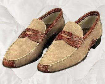 Herren Beige Wildleder Braun Leder Schuh Slip On Loafer Formelle Schuhe