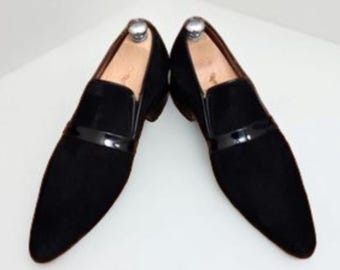 Handmade Mens Black Suede Leather Dress Shoes: Formal Moccasins