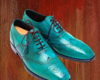 aqua green dress shoes Handmade Leather Oxford Shoes: Aqua Green Mens Dress Shoes