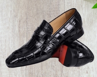 Handmade Black Leather Moccasin Formal Dress Shoes For Men