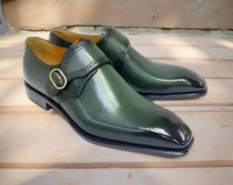 New Handmade green brogue dress shoes, formal office leather shoes for men