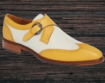 Handmade Men's Two Tone Leather Wing Tip Dress Shoes