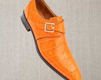 Handmade Leather textured Monk Strap Shoe For Men Wingtip Brogue Shoes