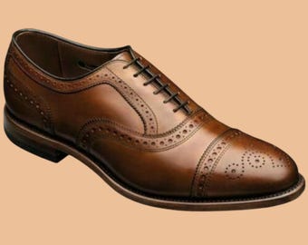 Zapatos de vestir brogue de cuero marrón para hombre hechos a mano, zapatos formales Oxford clásicos para hombre