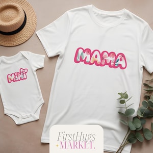 Mama and Mini Matching Shirts, Mommy and Me Outfits, Mother&#39;s Day Gift, Floral Design T-Shirt, Women&#39;s Graphic Tee, Baby Girl, Baby Bodysuit