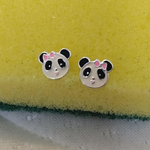 Ahsilver Panda Bear Wild Animal Sterling Silver Stud  Earrings  Kids Childrens Jewellery Birthday Gifts