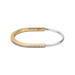 Geometric Diamond Bangle | 18K Gold Two-Tone Bracelet | Modern Lock Design Inspired Bangle | Gift for Her