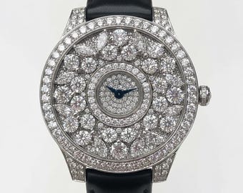 Classic Butterfly Quartz Watch, Full Pave Moissanite Diamond 33mm Designer Timepiece